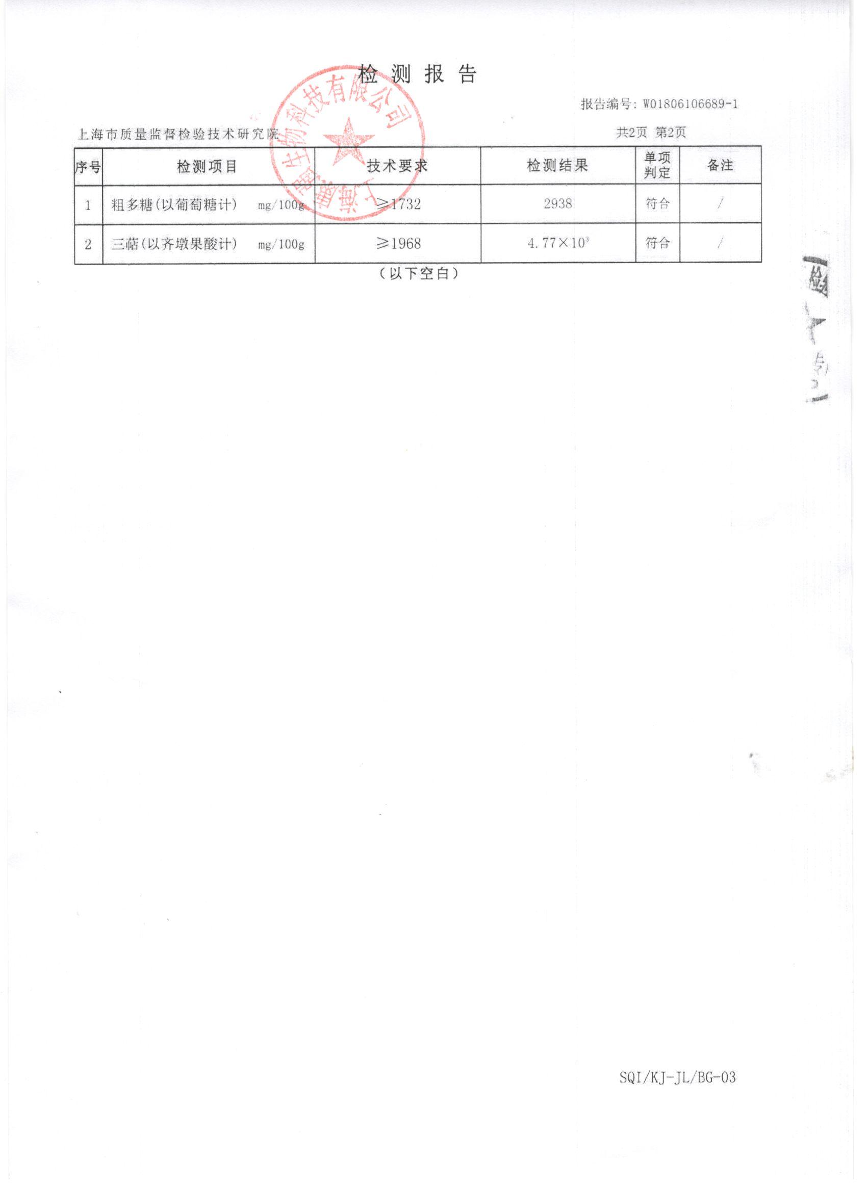 2018年菇新破壁靈芝孢子粉顆粒 有效成分檢測報告